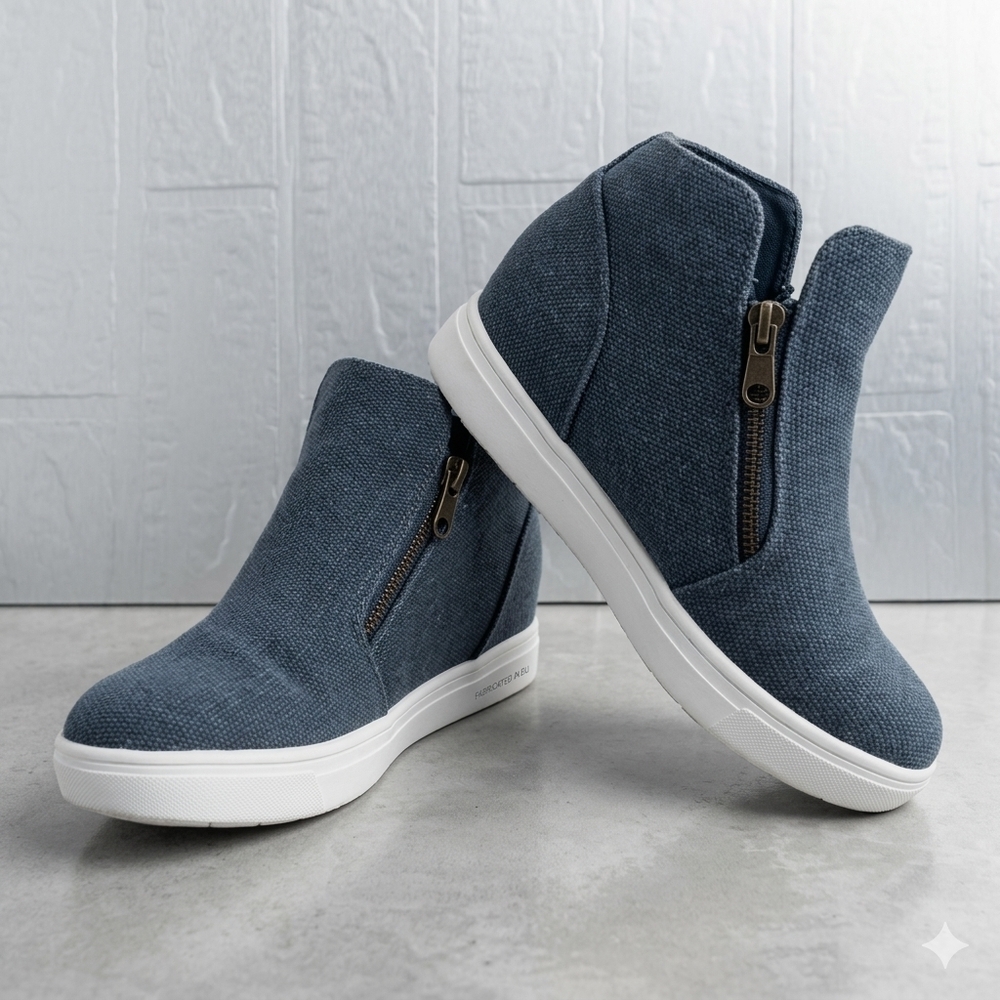 Cushionaire Hart Hidden Wedge Sneakers - Gray Canvas - Size 5 - Memory Foam